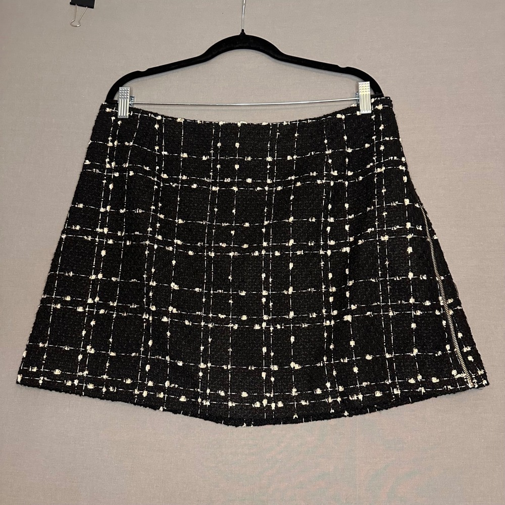 Ted Baker London Black White Gold Boucle Tweed Mini Skirt Wool Blend Size 5/12